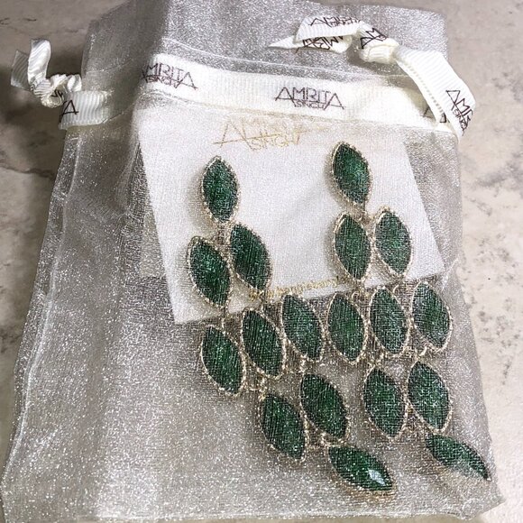 Amrita Evergreen & Gold Chandelier Earrings - Picture 7 of 7
